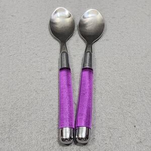 2 Dinner Spoons Purple Plastic Acrylic Handles Flatware Replacements Vintage MCM